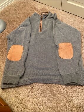 Orvis Men's Gray Half-Zip Sweater with Tan Elbow Patches